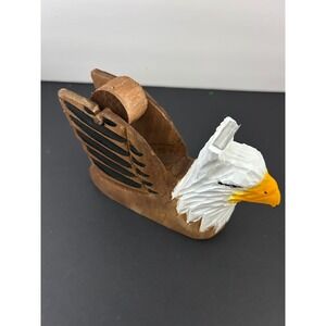 Tape Dispenser Brown White Wood Hand Carved Bald Eagle Figurine Collectible